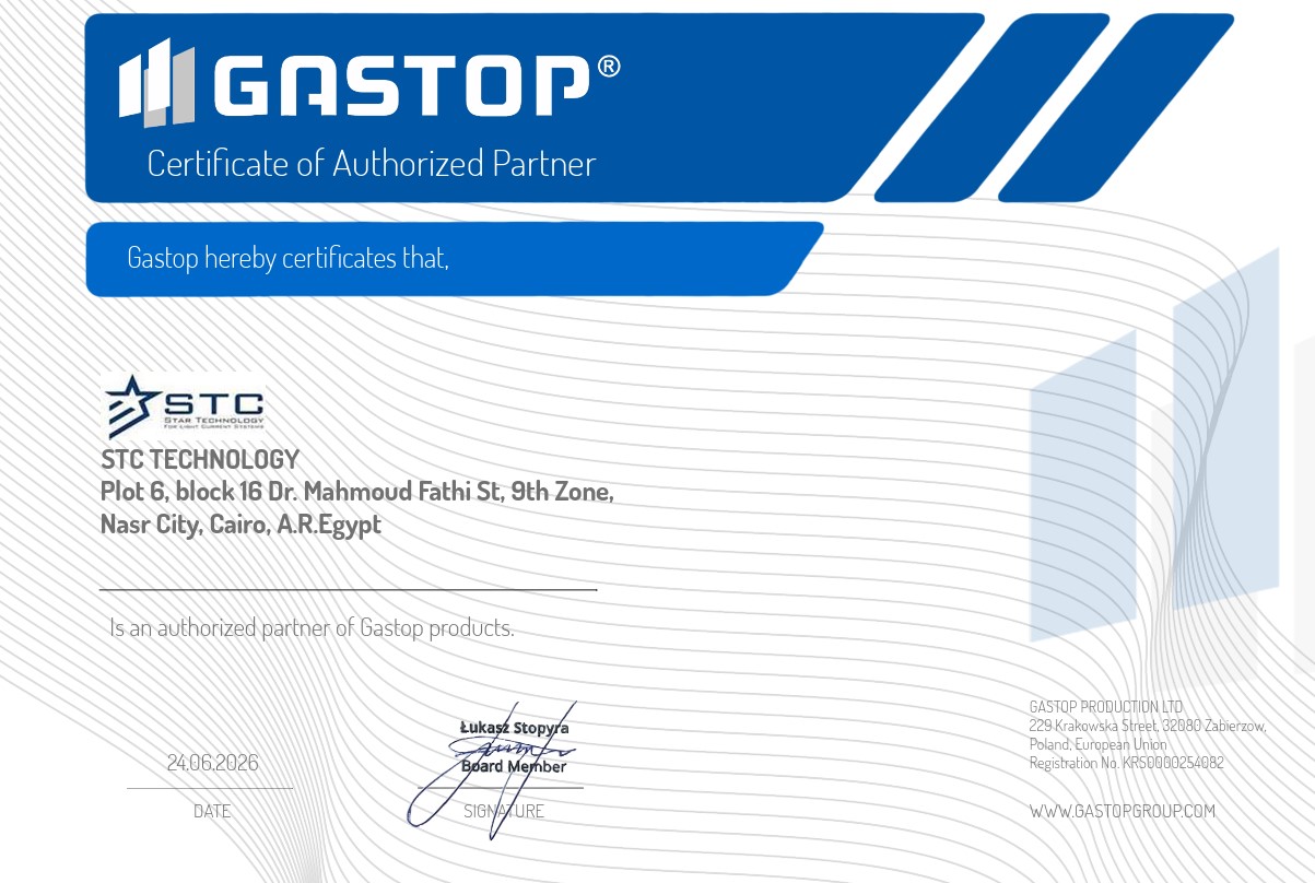 STC Security Official GASTOP Distributor Certificate Egypt