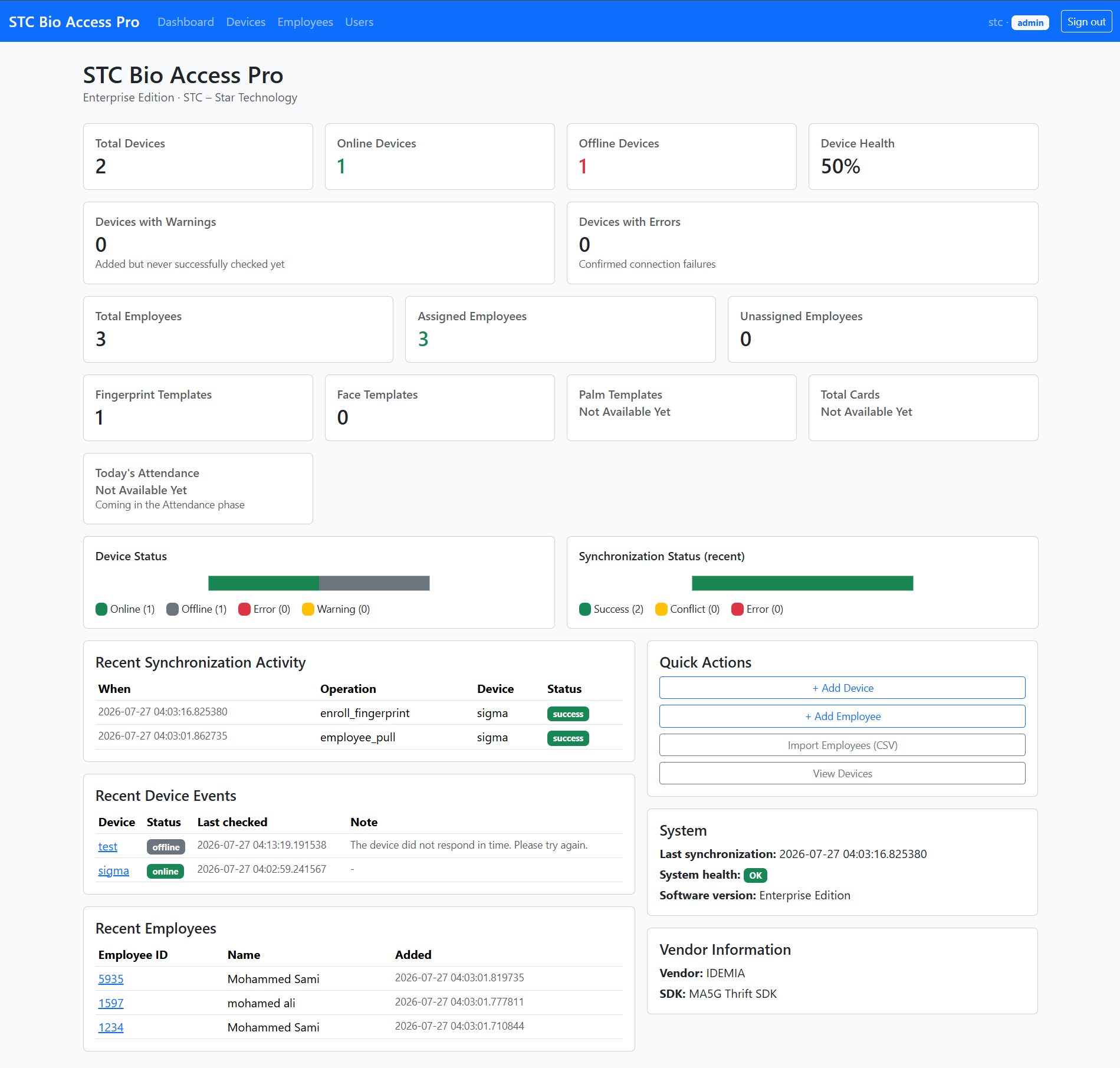 STC BioAccess dashboard